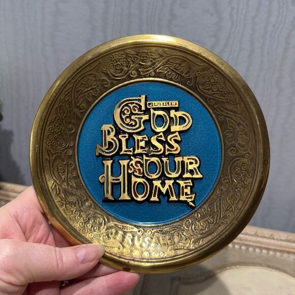 Vintage Brass God Bless Our Home Jerusalem Wall Hanging - Picture 2 of 13